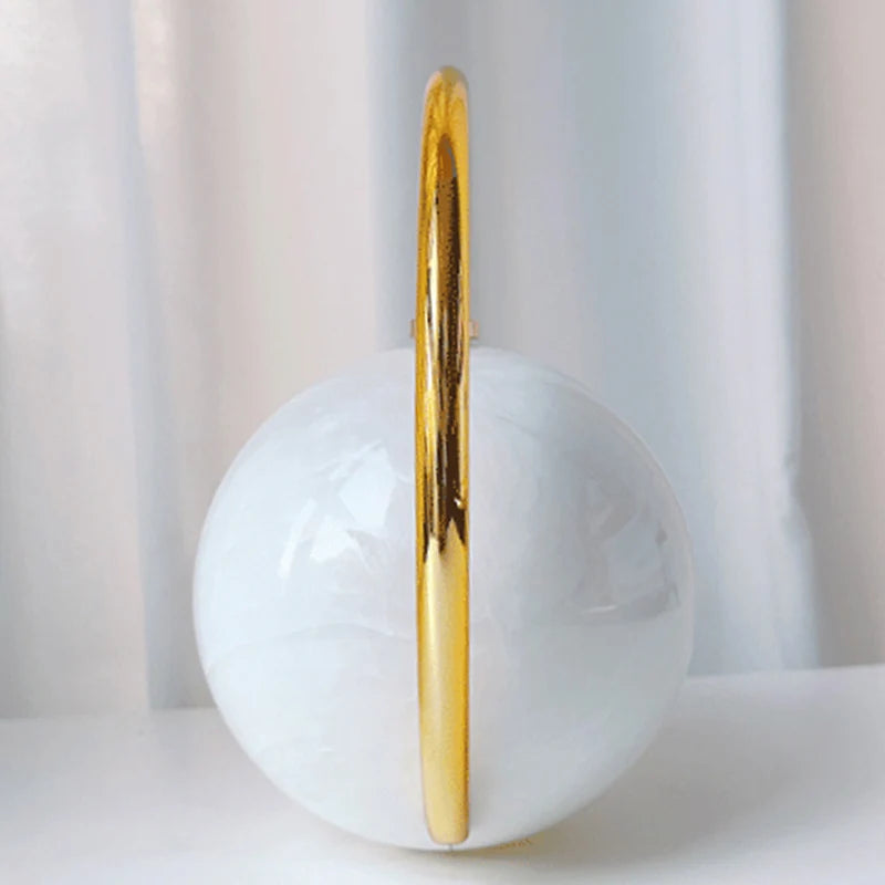 Fashion Bride Pearl White Round Metal Gold Women Luxury Evening Banquet Clutch Bag Wedding Purse Party Crossbody Day Handbag