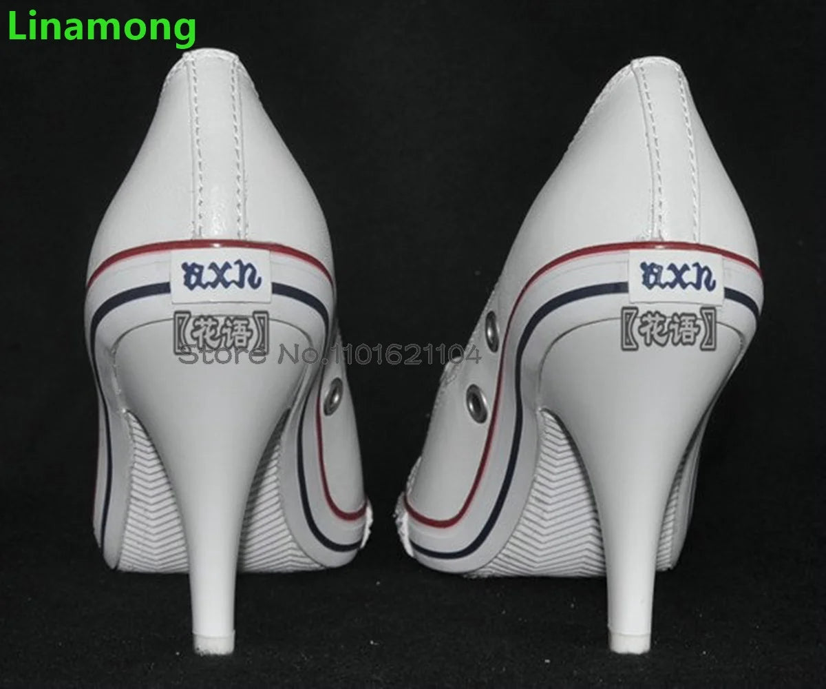 Round Toe Thin High Heel Leisure Pumps For Female Women 2024 Spring New Lace-up Shallow Handamde Mixed Colors Heightened Shoes