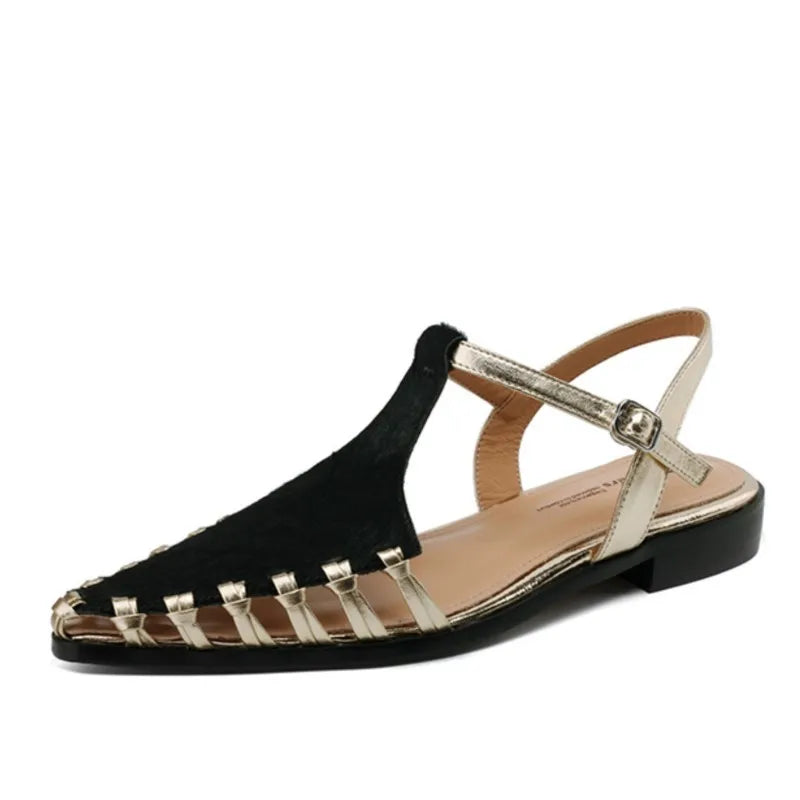 Fashion Horsehair t-strap women's Sandals Covered Toe Low Heels Female Summer Sandals Ladies Casual Sandals Walk