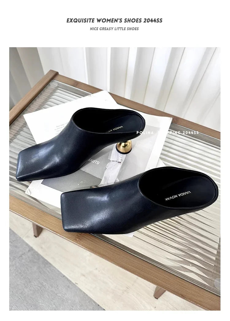 Retro Square Headed Wine Glasses and Slippers for Women in Summer 2025, New Style for Wearing Half Drag High Heels for Women