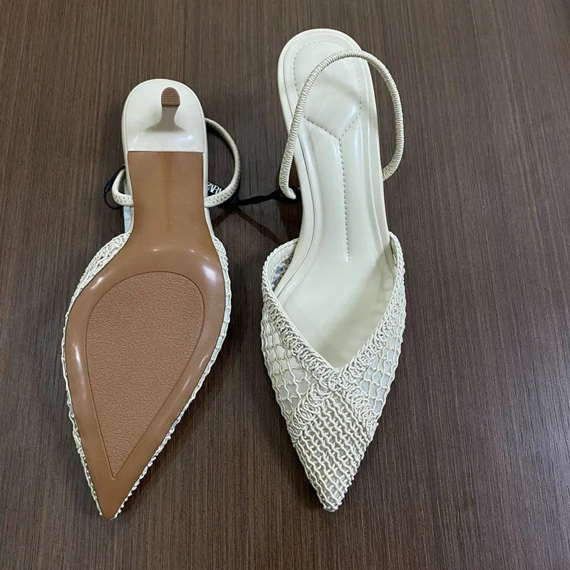 Ins style Fashion Weave Hollow out Women Pumps Summer Fashion Slingbacks Office Lady Thin High heels Elegant Party Prom Shoes