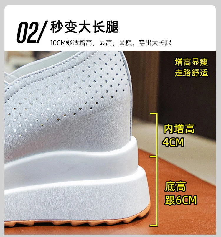 10cm Microfiber Platform Heel Wedge Shoe Sneakers Pumps White Platform Air Mesh Hollow Pumps Shoes Summer Women Zapatos de Mujer