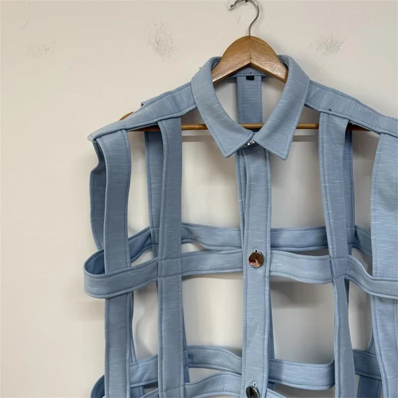Recycled Sustainable fashion Single-breasted Tide Brand Fashion Design Personalized Shirt new Fashion Joker Temperament Hollow Ladies' Shirt
