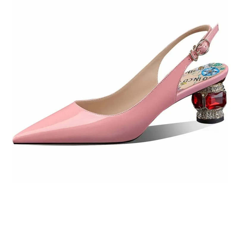 Dilalula 2025 Patent Cow Leather Crystal Heels Sandals Women Pointed Toe Office Ladies Party Dating Wedding Sandals Plus Size