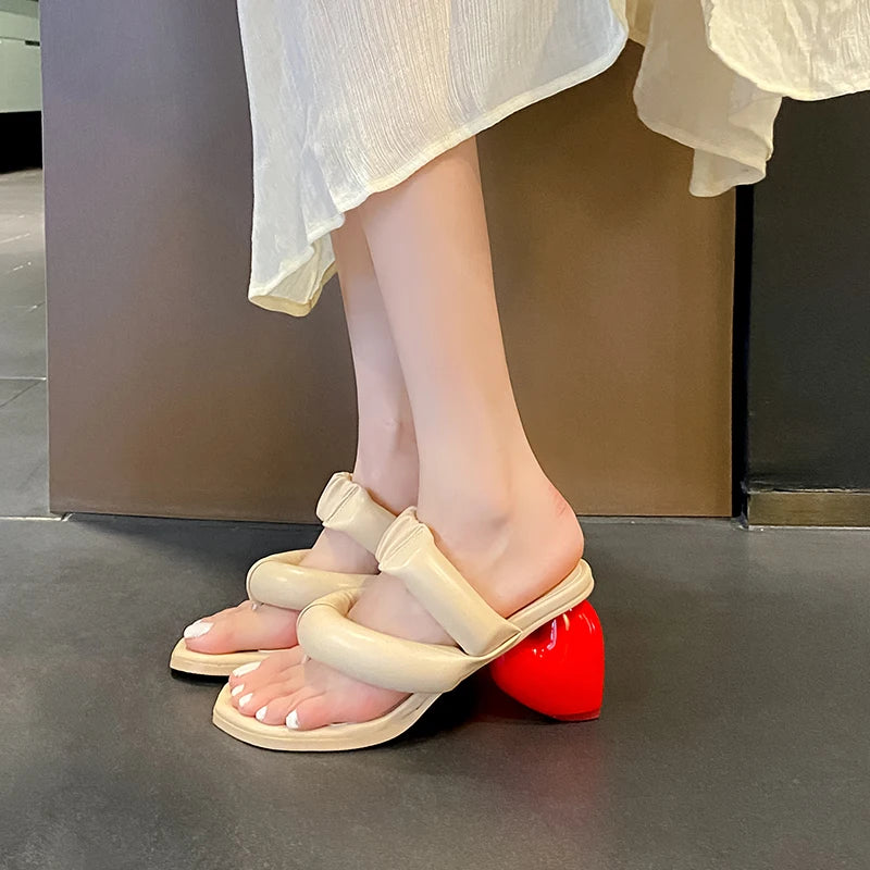 Sexy Flip Flops High Heels Slippers Women Summer Heart Shape Heel Sandals Lady Party Dating Strange Heels Slippers