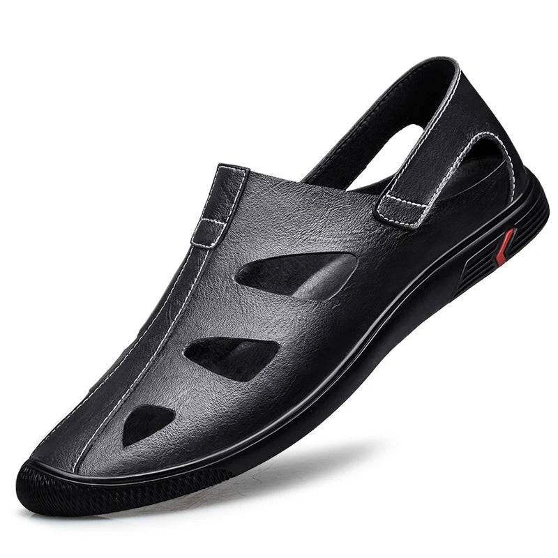 Summer Men Sandals Leisure Beach High Quality Genuine Leather Sandals Fashion Men's  Hollow Out Sandals Luxury Designer Shoes