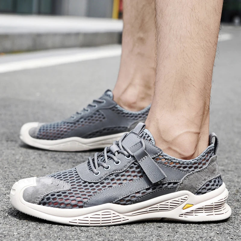 Breathable Men Casual Mesh Shoes Lightweight Summer Flats Comfortable Driving Shoes Simple Style Outdoor Walking Shoes Sneakers