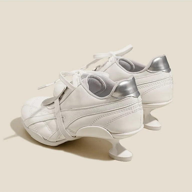 Ins style Fashion Mixed-color Patchwork Soft Leather Women High heels sneakers Autumn Winter Casual Lace-up Novelty Sporty Shoes