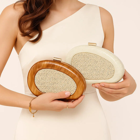 New Women's Shaped Shell Acrylic Bag Fashion Wedding Banquet Handbag Metal Chain Lightweight Woven Pvc Shoulder Bag Female