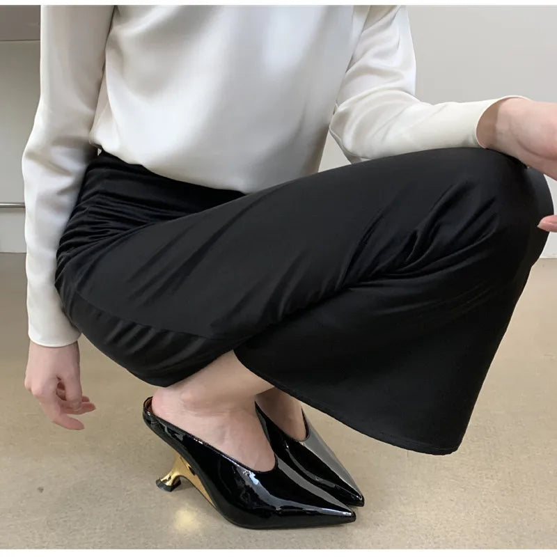 2024 New Design Fashion  Platform Wedges High Heels Mule Women Slippers Concise Shallow Pointed Toe Party Dress Ladies Shoes