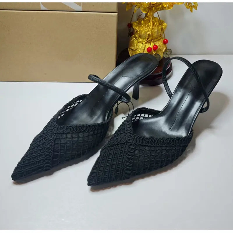 Ins style Fashion Weave Hollow out Women Pumps Summer Fashion Slingbacks Office Lady Thin High heels Elegant Party Prom Shoes