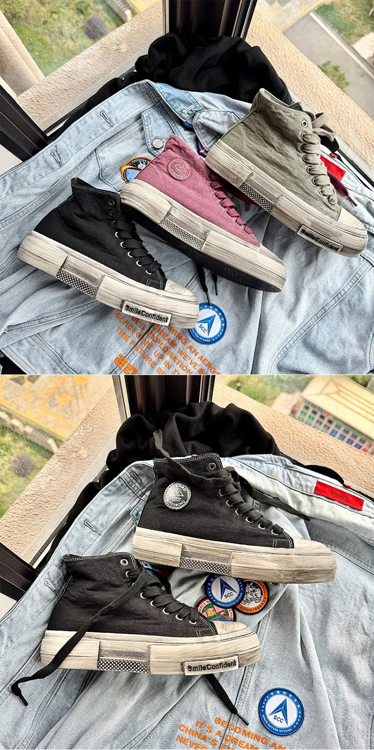 2025 New High Top Canvas Shoes Men Original Platform Men's Vulcanized Shoes Comfort Retro Canvas Sneakers