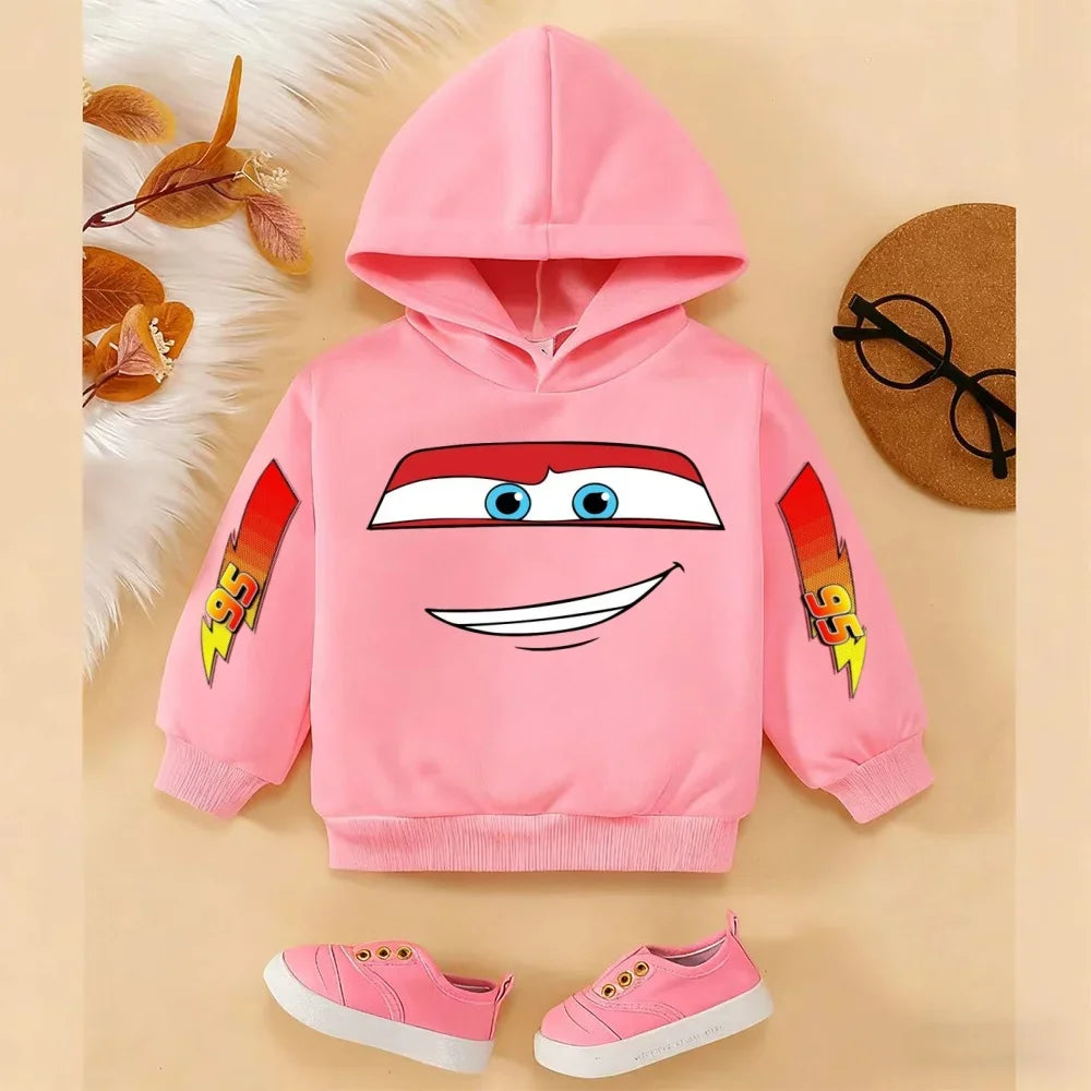 Girls and Boys Classic Anime Car Story Children's Spring and Autumn Fashion Hoodie, 3-14Y Boys and Girls Hoodie