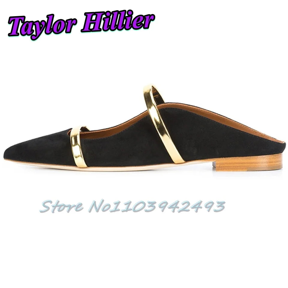 Double Strappy Gold Heels Shallow Slip On High Heel Pull On Heeled Sandals Women Luxury Designer Shoes Summer Flat Shoes Mules