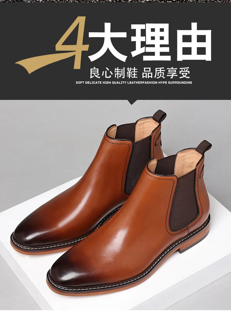 Elegant Men's Chelsea Boots Genuine Cow Leather Handmade Boot Shoes Work Shoes For Formal Dress Wedding Business Party New