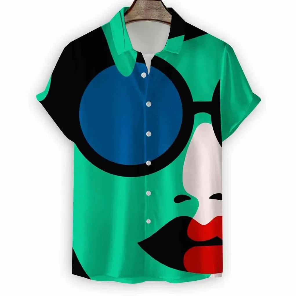 2024 New Beach Modern Girls Print Men's Shirt Casual Fashion Shirt Button Lapel Streetwear Oversized Men's Short Sleeve Shirt