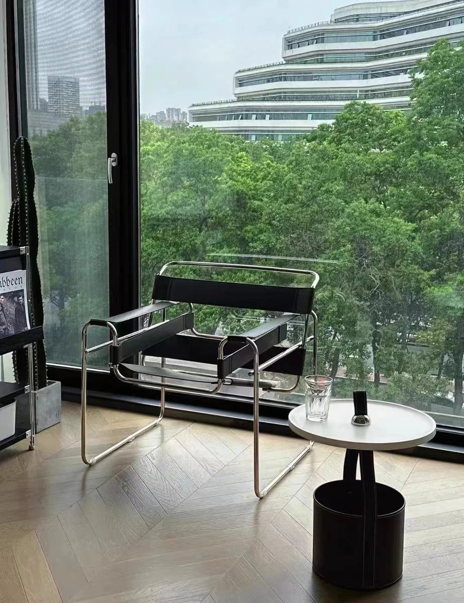 Wassily Chair Modernist Minimalist Accent Seat Designer Leather Armchair for Living Room Ins Single Sofa for Bedroom