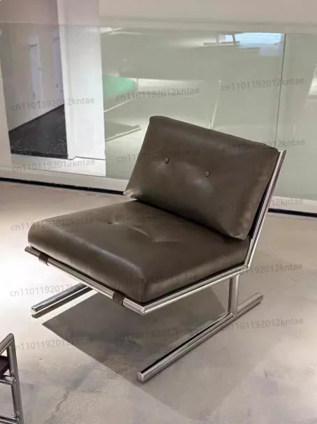Minimalist stainless steel striped fabric single sofa chair - living room, balcony, leisure seating
