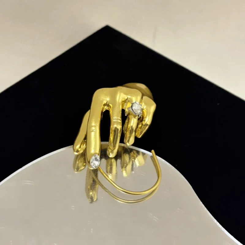 1PC Novelty Design Metal Hand Earcuff Dangle Earrings For Women Jewelry Fashion Show Statement Earrings Accessories