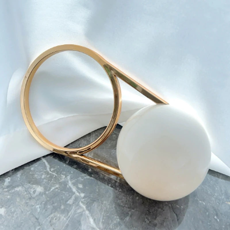 Fashion Bride Pearl White Round Metal Gold Women Luxury Evening Banquet Clutch Bag Wedding Purse Party Crossbody Day Handbag