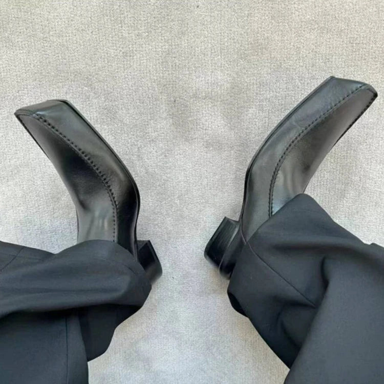 Women/Men's Square Toe Flat Derby Shoes Black Leather Shoes 2026 New Fashion Office Party Dress Business Shoes 35-43