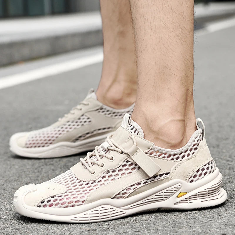 Breathable Men Casual Mesh Shoes Lightweight Summer Flats Comfortable Driving Shoes Simple Style Outdoor Walking Shoes Sneakers