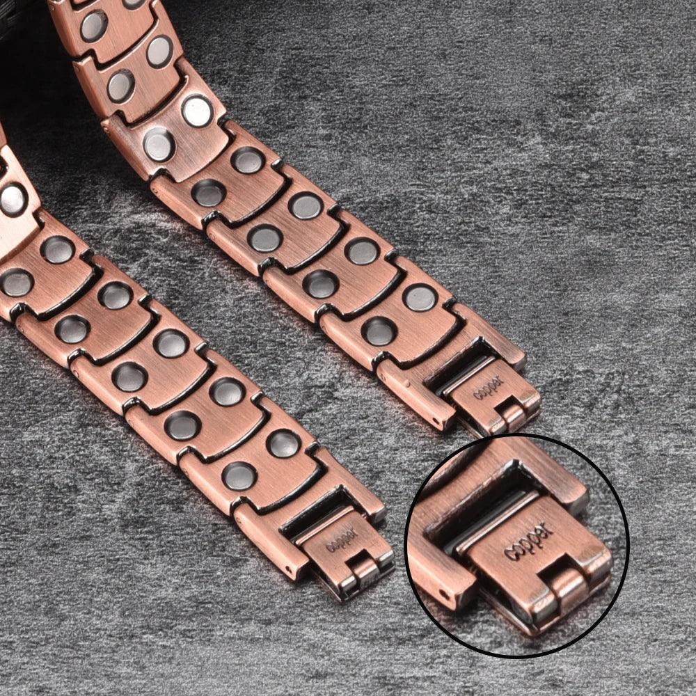 Pure Copper Magnetic Bracelet for Men Vintage Artificial Turquoise 14mm Wide Bracelets Benefits Chain Link Jewelry Waterproof