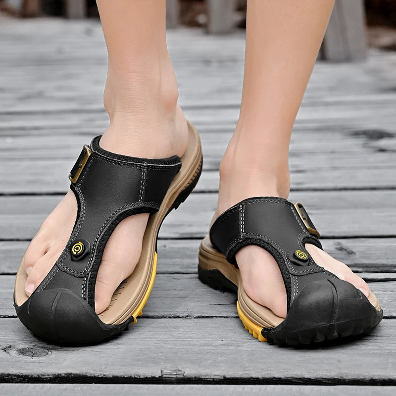 Genuine Leather Sandals Men Breathable Summer Shoes Man Waterproof Outdoor Men Sandals Antiskid Beach Sandals Footwear