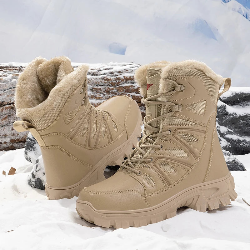 2026 Men Winter Outdoor Velvet Warm Snow Boots Walking Shoes Waterproof Ski Shoes High-Top Cotton Boots Thick Cotton Shoes