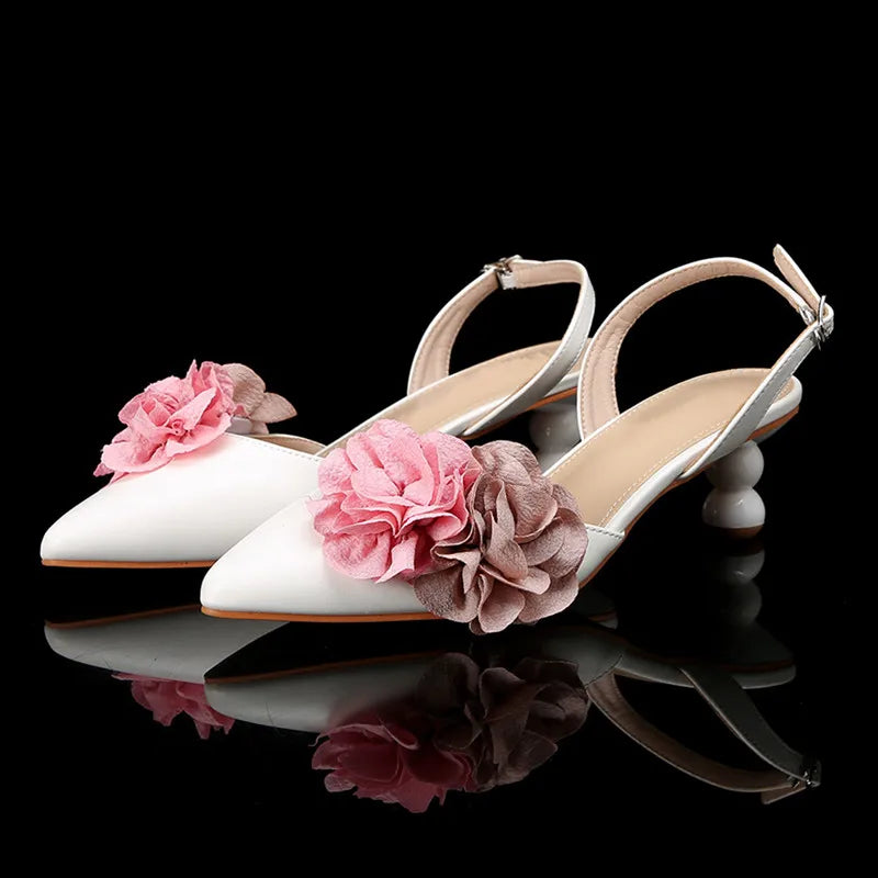 Fashion Flowers Mixed-colors Slingbacks Women Pumps Elegant Pointed toe 5cm High heels Spring Summer Gilrs Party Banquet Shoes