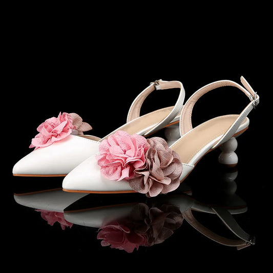 Fashion Flowers Mixed-colors Slingbacks Women Pumps Elegant Pointed toe 5cm High heels Spring Summer Gilrs Party Banquet Shoes