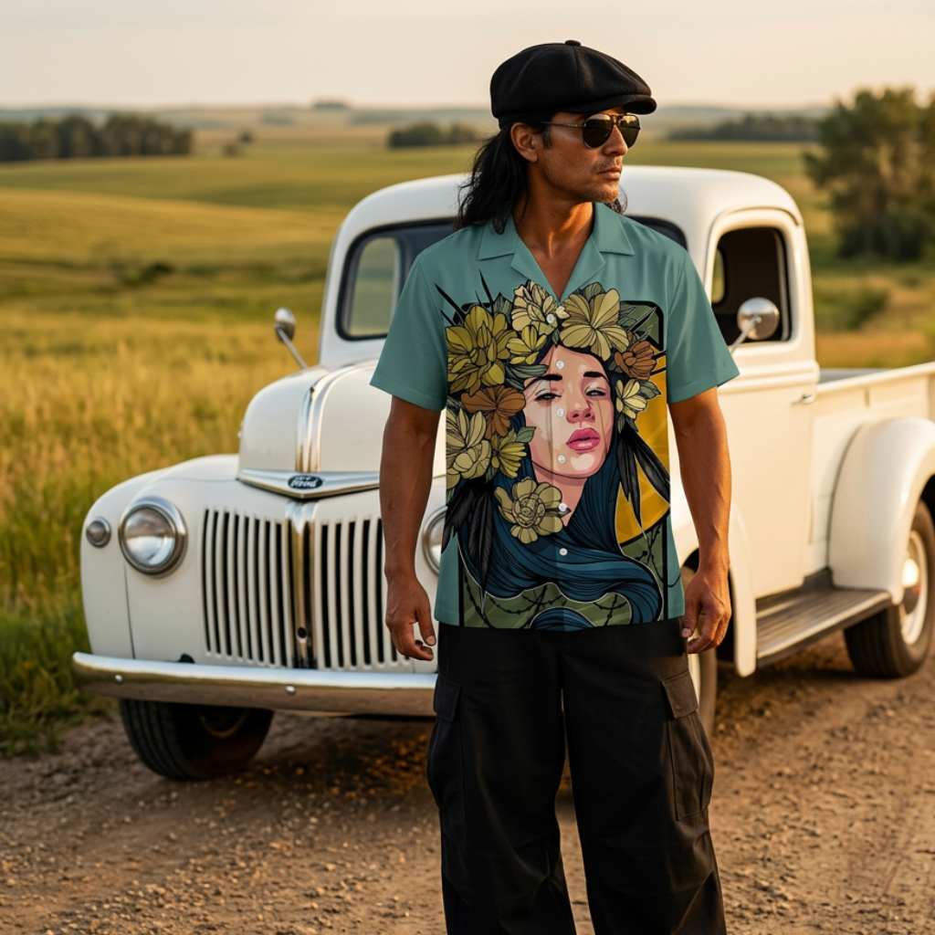 New Beach Modern Girls Print Men's Shirt Casual Fashion Shirt Button Lapel Streetwear Oversized Men's Short Sleeve Shirt