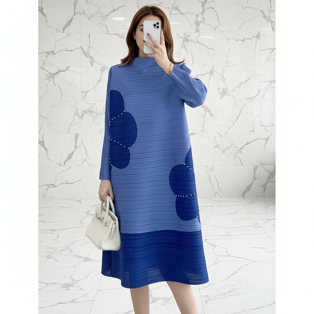 Womens Dresses Long Dresses High-quality embroidered Long Skirt Elegant Temperament and Pleated Fashion High-end Round Neck Dress
