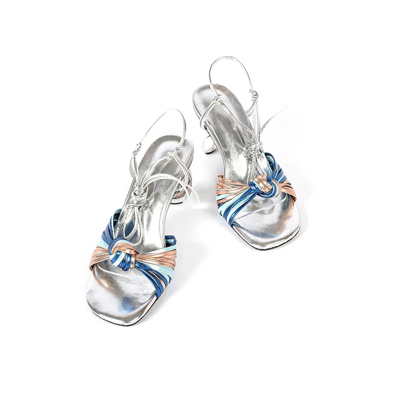 French Style Colorful Narrow Band Sandals Women High Strange Heels Ankle Wrap Party Wedding Sandals Ladies Dress