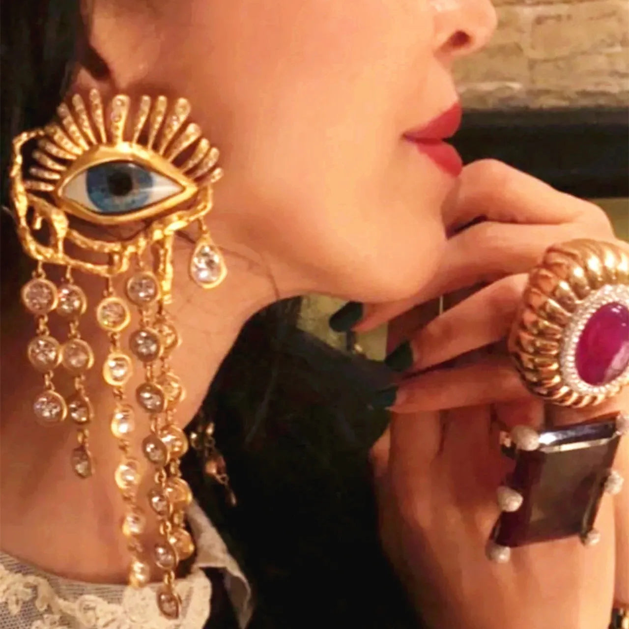 Baroque Style Metal Golden Plated Eyes Tassel Dangle Earrings For Women Fashion Jewelry Exaggerated Ears' Accessories