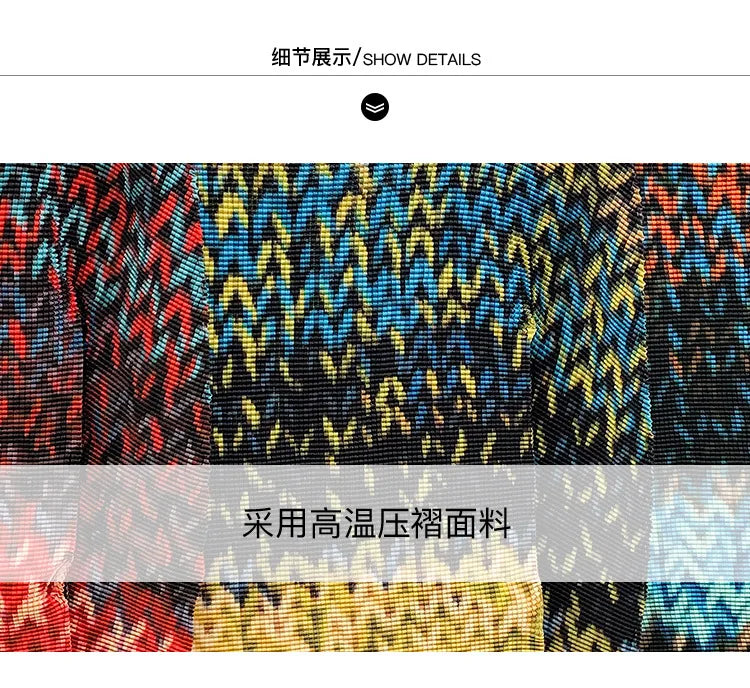 Miyake Pleated 2026 Spring and Summer New Fashion Tops Women's Long-sleeved Half-high Collar Printed T-shirt Bottoming Shirt