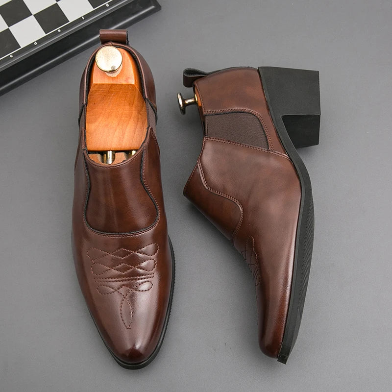 Spring New Men's Height Increased By 6 Centimeters Comfortable Leather Shoes Fashionable Business Attire Groom's Wedding Shoes