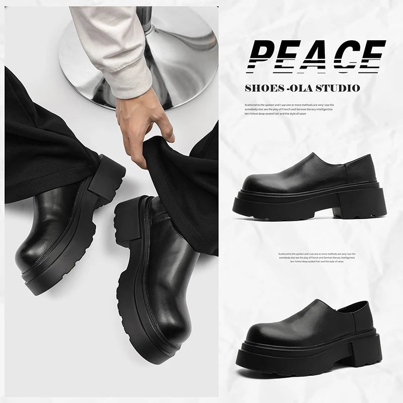 New Designer Mens Casual Leather Shoes Thick British Sole Male Business Footwear Fashion Platform Walking Shoes Non-Slip Loafers