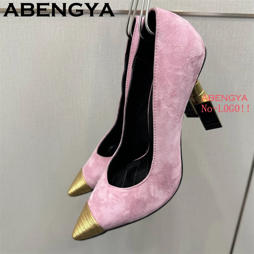 Fashion Strange High Heels Sandals Women Metal Pointy Toe Suede Slingbacks Pumps Summer Sexy Party Wedding Brides Shoes Female