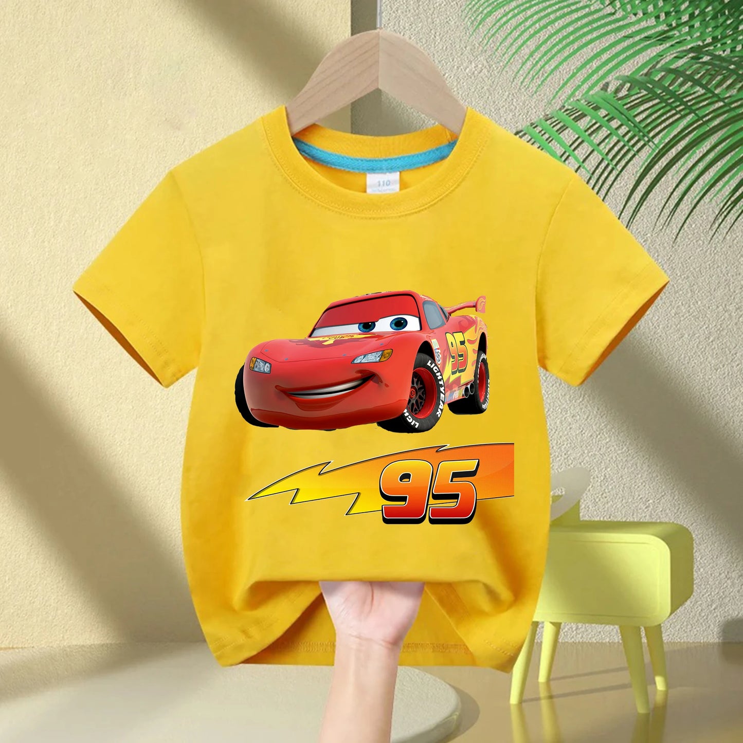2025 Summer New Disney Cars Lightning McQueen around short-sleeved boys and girls summer 100% cotton all-match T-shirt clothes