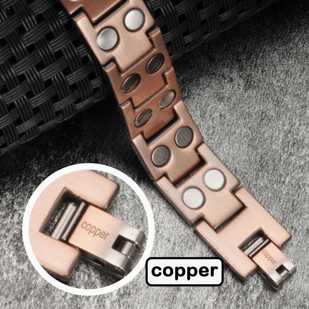 Vinterly Pure Copper Magnetic Therapy Bracelet Male 14mm Arthritis Wristband Magnet Vintage Chain Link Health Energy Jewelry