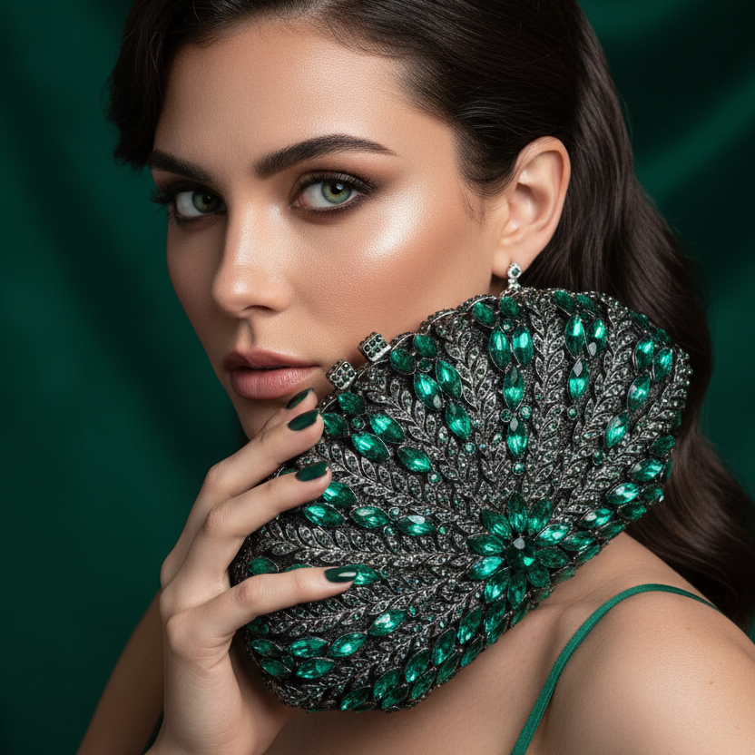 Wedding Green/Blue Purse Crystal Bridal Clutches Bags Rhinestone Lady Diamond Party Handbags Prom Formal Purses Bag