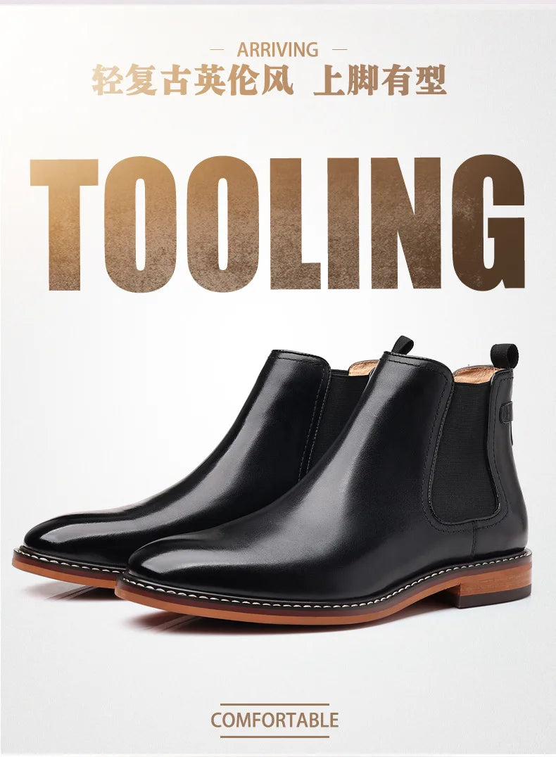 Elegant Men's Chelsea Boots Genuine Cow Leather Handmade Boot Shoes Work Shoes For Formal Dress Wedding Business Party New