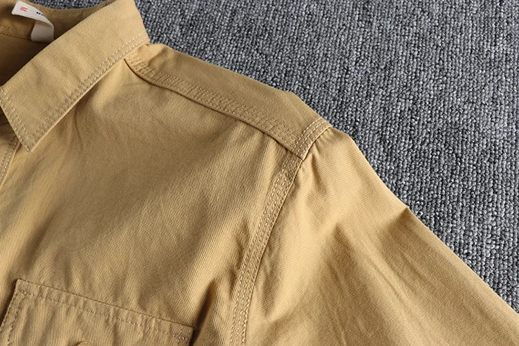 Autumn New American Retro Twill Woven Cargo Shirt Men's Fashion Pure Cotton Washed Old Long Sleeve Double Pocket Casual Blouses