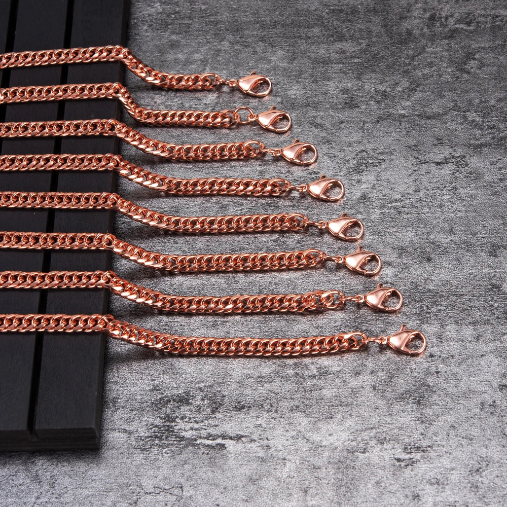 Pure Copper Bracelets for Men Women Adjustable Cuban Chain Link Lobster Clasp 6mm Wide Anti-scratch Male 7-10.5 Inch Jewelry