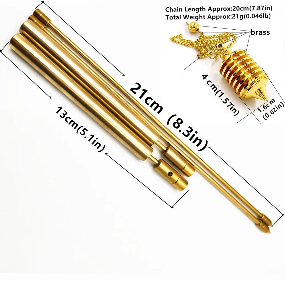 Copper pull rod, 2 divination rods - solid copper and brass, with gift box and bag - detecting gold, water, ghost hunting