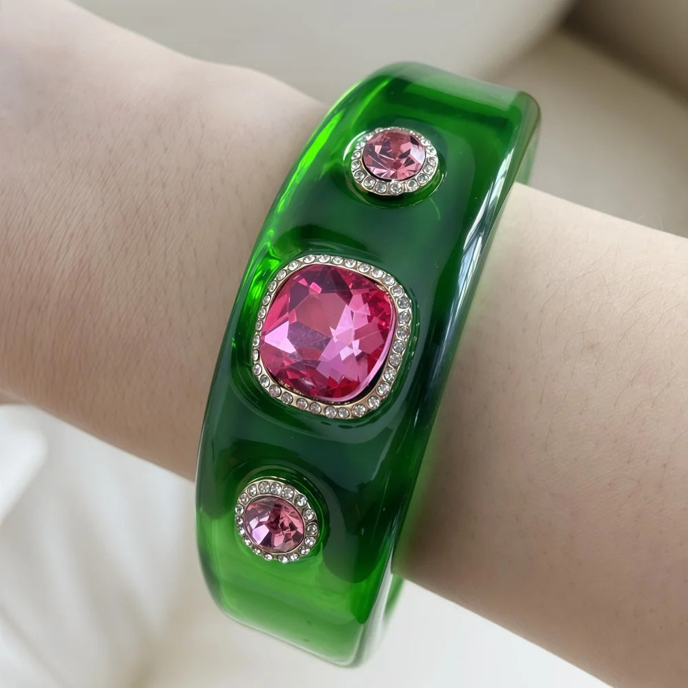 Luxury Jewelry Set Woman Resin Chunky Bangles Rings Exaggerated Geometric Round Gradient Open Bracelet Party Gift Accessories