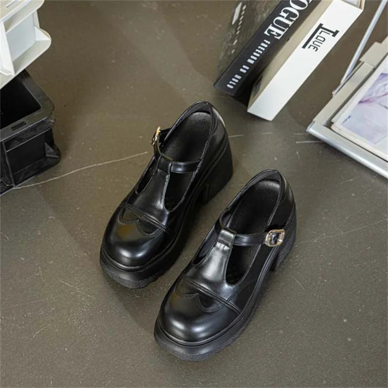 10cm Patent Leather Platform Wedge Flats Summer Chunky Heels Buckle Pumps Spring Synthetic Mary Jane High Brand Shoes
