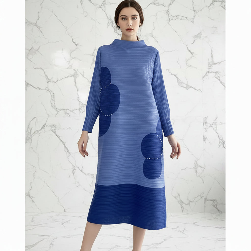 Womens Dresses Long Dresses High-quality embroidered Long Skirt Elegant Temperament and Pleated Fashion High-end Round Neck Dress