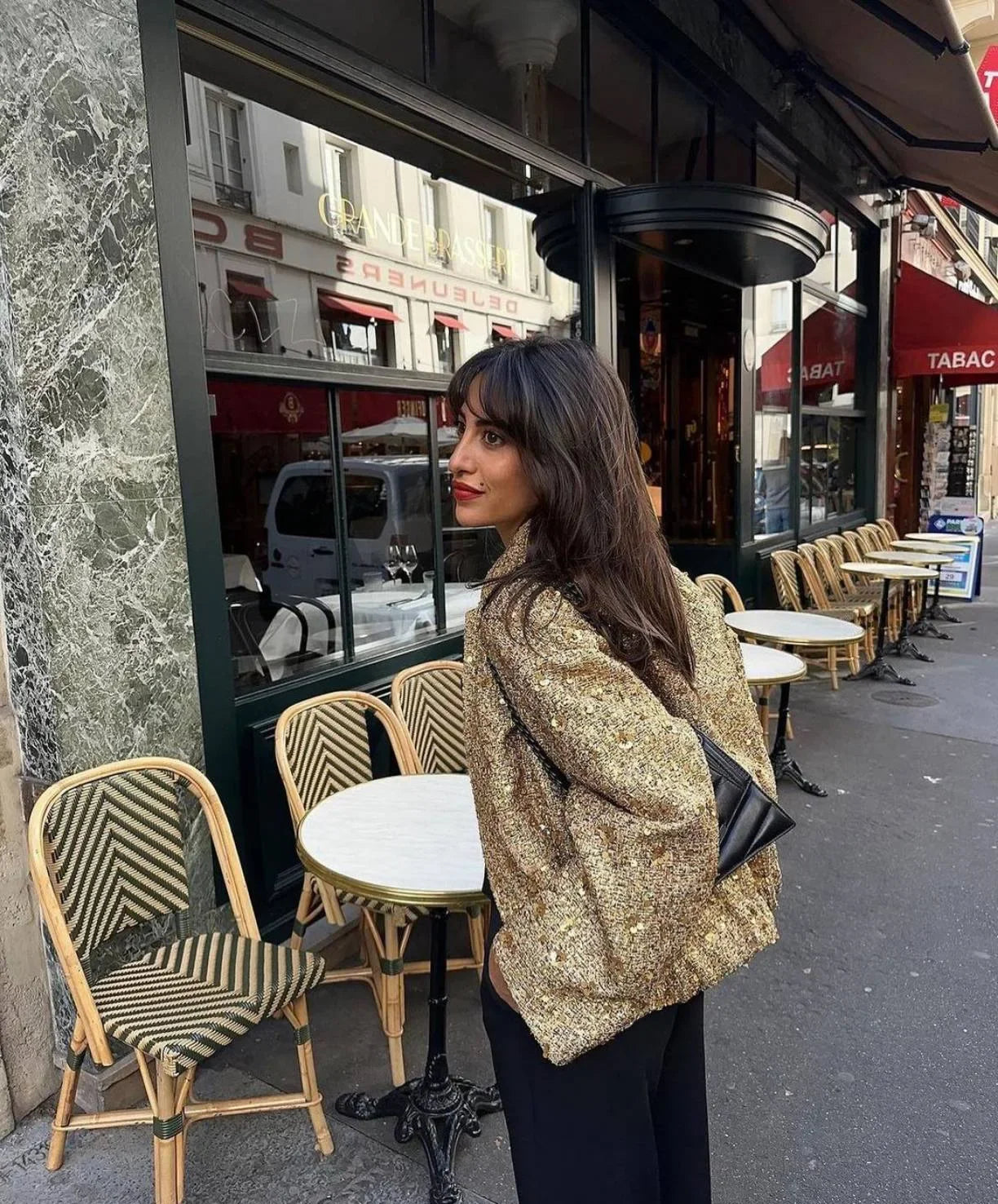 Women's Sequined Bomber Jacket Fall New Round Neck Long Sleeve Pocket Stretch Hem Sequins Jacket Coat Female Chic Outerwear